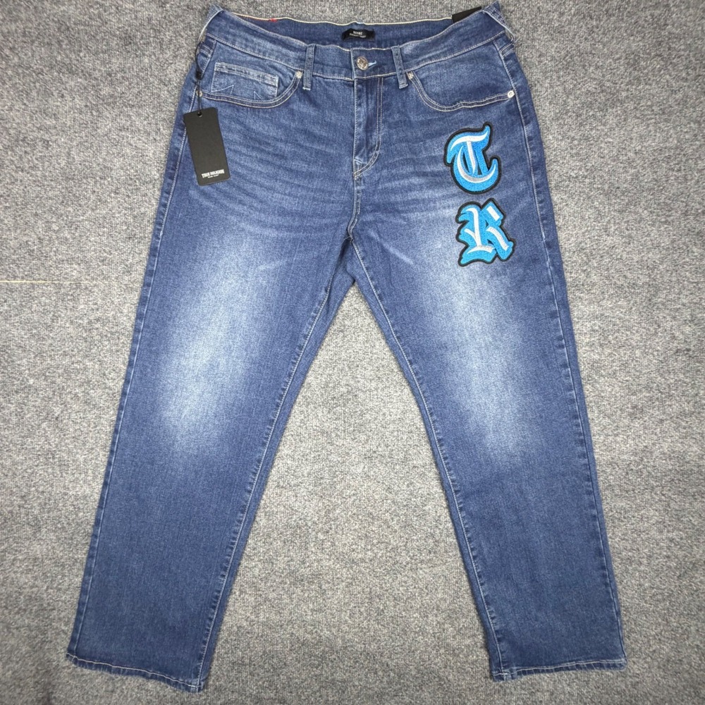 True Religion Bobby Relaxed Baggy Jeans Medium Blaze Wash TR Applique 31x32 NEW - Picture 2 of 8